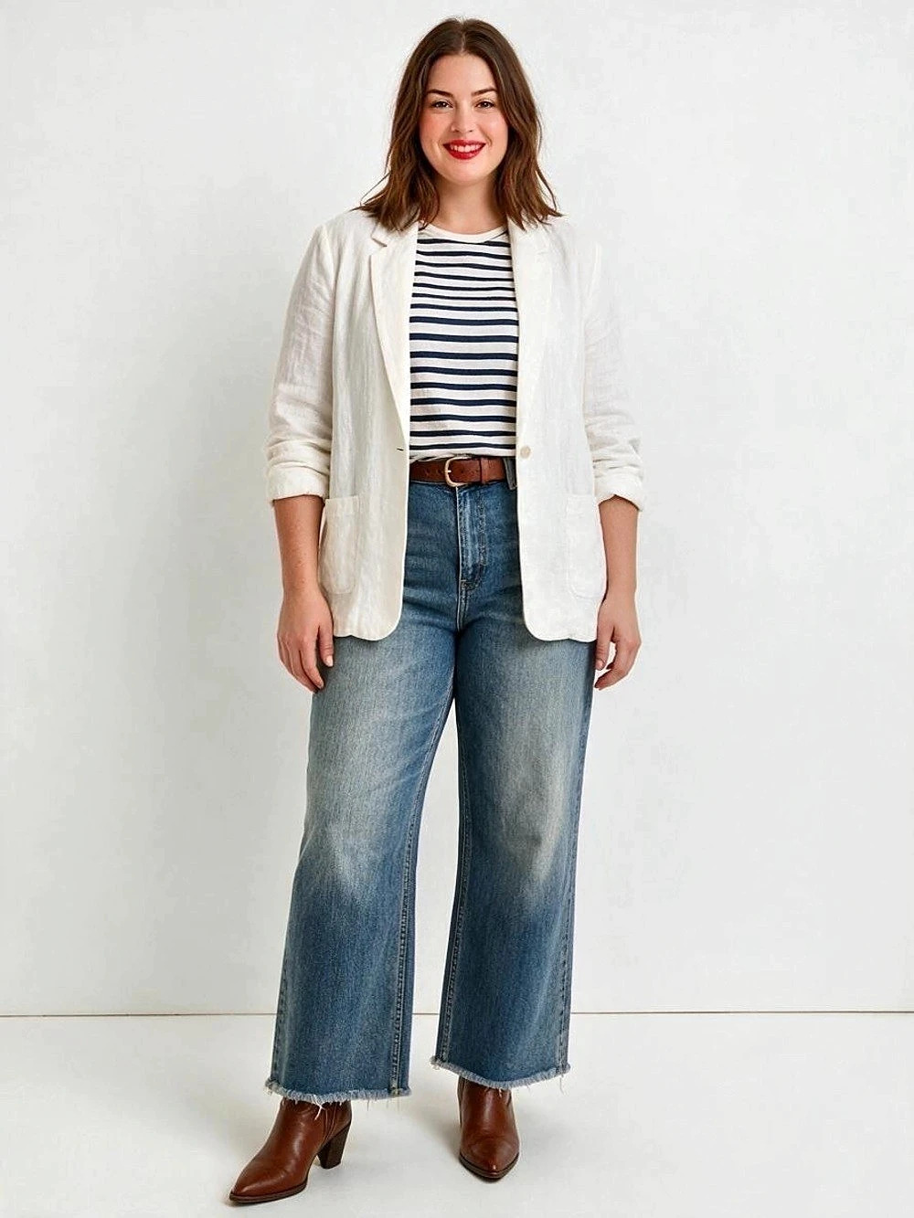 Risen High Waist/Rise Raw Ankle Wide Leg Jeans Medium Wash Size 2XL NWT